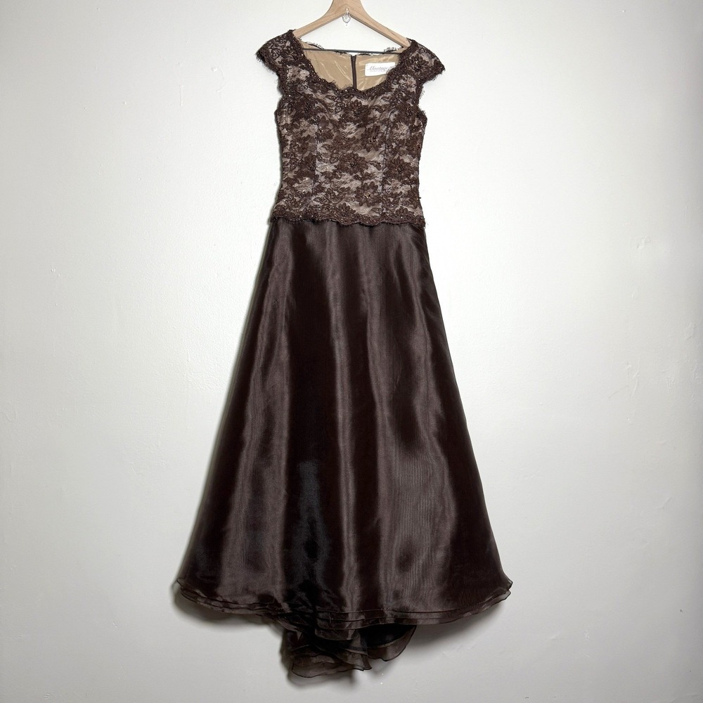 Montage Mon Cheri Womens Gown Dress‎ 8 Brown Lace Chiffon Mother Bride Wedding